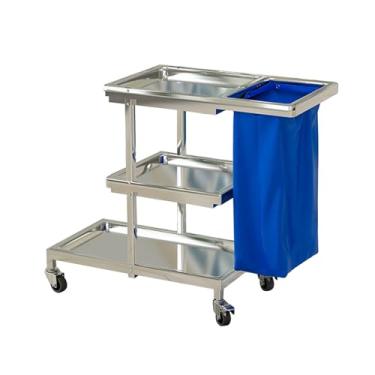 Imagem de TRGCJGH Carrinho de limpeza comercial 3 prateleiras carrinho de limpeza de aço inoxidável carrinho de limpeza com rodas e saco de vinil de 25 galões (35 cm/13,7 pol, azul)