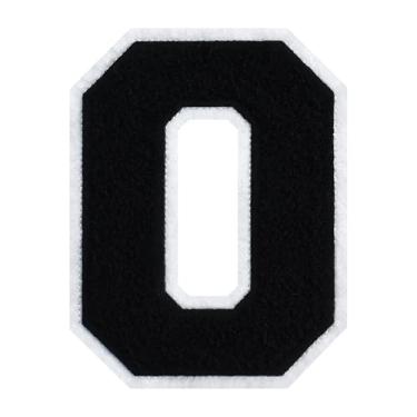 Imagem de 1 peça de patch de número de chenille preto de 15 cm com borda branca – adesivos do alfabeto para roupas, jaquetas, mochilas, chapéus para decoração personalizada, nome personalizado e artesanato