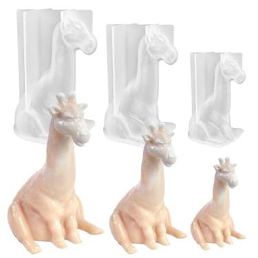 Imagem de RESINWORLD Conjunto de 3 tamanhos de molde de girafa 3D, molde de silicone de girafa flexível para resina, gesso, argila, vela
