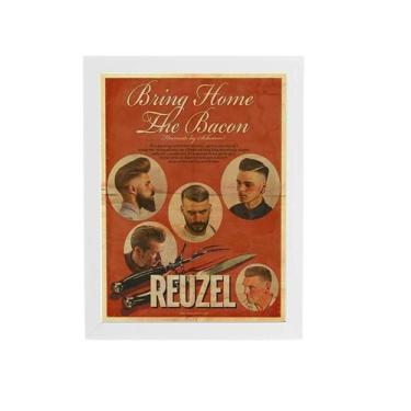 Imagem de Quadro Barbearia Bring Home The Bacon Moldura Branca 60X40Cm - Plimsho