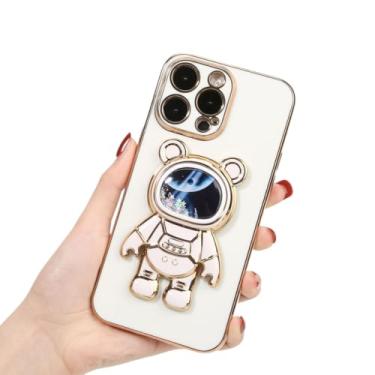 Imagem de Capa para iPhone 16 Pro Max, à Prova de Choque, 360° Proteção Completa, Capa de Moda com Suporte Astronauta, TPU Anti-Queda, Proteção de Câmera, Antiamarelo (16PM, Branco)