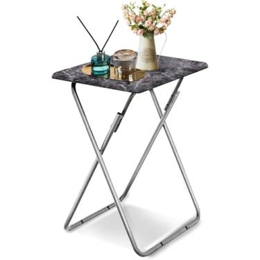 Imagem de ZHUJERRY Bandejas de TV, mesa de jantar dobrável, mesa de jantar para comer com estrutura de metal resistente, pequenas bandejas dobráveis para sala de estar, sofá, cama, sem necessidade de montagem
