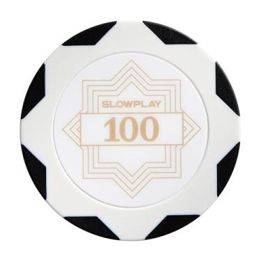 Imagem de SLOWPLAY Nash Clay Poker Chips White Gold Edition, composto de argila pesada de 14 gramas, fichas grandes de 40 mm a granel, pacote com 50 com denominação de 100