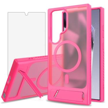 Imagem de Asuwish Capa de celular para Samsung Galaxy S24 Ultra 5G, compatível com Magsafe Magnetic, protetor de tela de vidro temperado, capa protetora à prova de choque S24Ultra 24S S 24 24Ultra feminina rosa