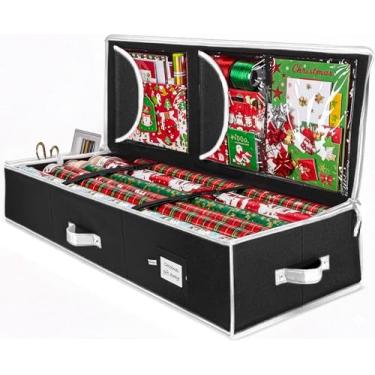 Imagem de Saco de armazenamento de papel de embrulho de Natal – Serve para 14 a 20 rolos padrão de até 101,6 cm – Recipiente de armazenamento de papel de embrulho ou organizador de presente de armazenamento de armário, tecido de PVC à prova d'água,