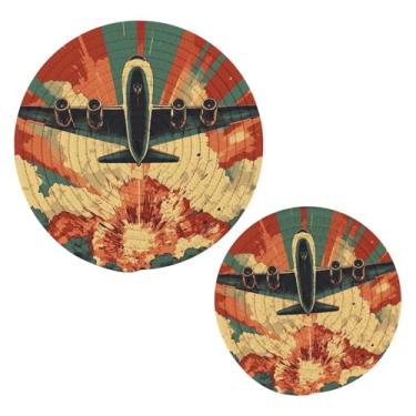 Imagem de Blueangle 2 peças de suporte de panela de tripé de avião no céu - conjunto de pegadores de panela de tecido redondo - almofadas quentes trançadas de algodão - porta-copos - tapetes de mesa para