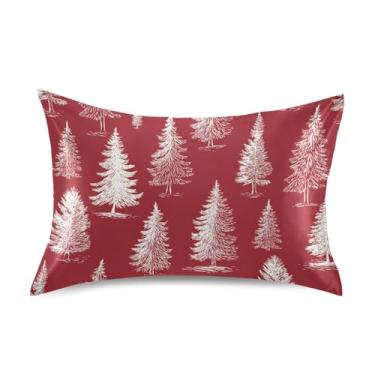 Imagem de ATTX Fronha de árvore de Natal vermelha e branca com fecho de envelope para cabelo e pele, macia, respirável, lisa, ambos os lados, capa de almofada de seda refrescante (tamanho padrão 50 x 66 cm, 1