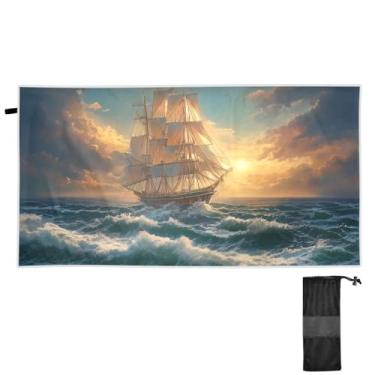 Imagem de ATTX Toalha de praia com pintura a óleo de barco à vela 76 x 152 cm - Cobertor de microfibra leve de secagem rápida e resistente à areia para piscina, ioga, academia e viagens | Esportes de banho de