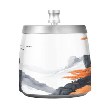 Imagem de SEHANY Cinzeiro Majestic Mountain Peak com tampa para cigarros, à prova de vento, sem fumaça, aço inoxidável, cinzeiros para uso interno e externo, grande, inodoro, para fumantes, decoração de