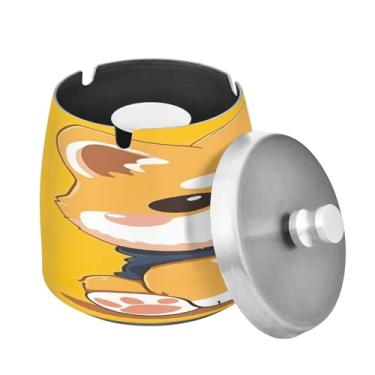 Imagem de Blueangle Cinzeiro fofo para cães Kawaii com tampa para cigarros, à prova de vento/chuva, aço inoxidável, sem fumaça, inodoro, cinzeiro para uso interno ou externo (187)