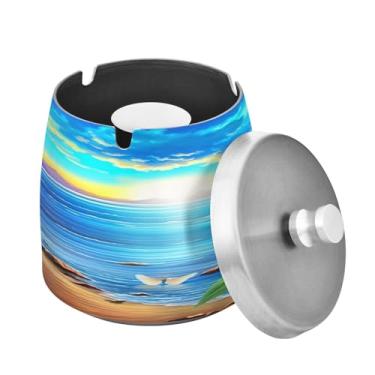 Imagem de Blueangle Cinzeiro de borboleta de girassol com tampa para cigarros, à prova de vento/chuva, aço inoxidável, sem fumaça, inodoro, cinzeiro para uso interno ou externo (435)