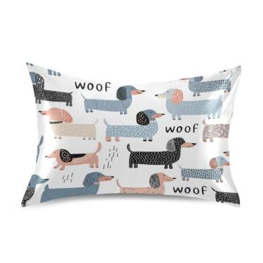 Imagem de Blueangle Linda fronha de cetim azul marinho Dachshund para cabelo e pele, fronha de seda, tamanho Queen (50,8 x 76,2 cm) - Capas de almofada de cetim refrescantes com fecho de envelope (528)