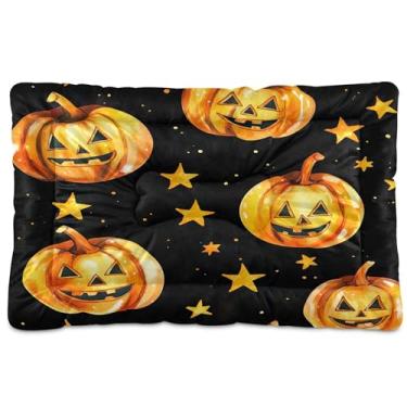 Imagem de SEHANY Cama de Halloween com abóboras amarelas para cães, gatos, outono/inverno, caixote grosso, macio, para animais de estimação, antiderrapante, lavável, para cães pequenos, médios e grandes, gatos