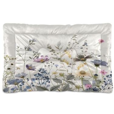 Imagem de SEHANY Cama para cães e gatos com flores silvestres coloridas com fundo antiderrapante, cama de canil, colchão macio para animais de estimação, lavável para cães pequenos, médios e grandes, gatos