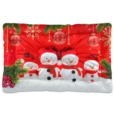 Imagem de SEHANY Cama de Natal com flocos de neve, boneco de neve, para cães, gatos, com fundo antiderrapante, para canil, colchão macio, lavável, para cães pequenos, médios e grandes, gatos, 61 x 45 cm