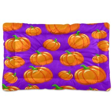 Imagem de SEHANY Cama de Halloween Pumpkins para cães e gatos com fundo antiderrapante, caixa de canil, colchão macio para animais de estimação, lavável para cães pequenos, médios e grandes, gatos, 91 x 61 cm