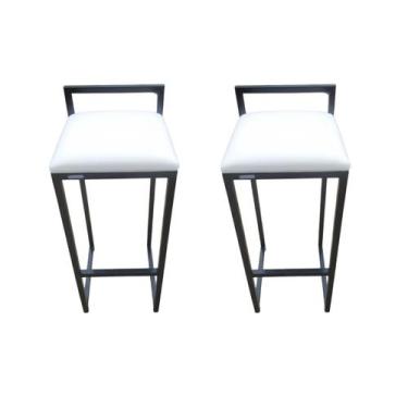 Imagem de 2 Banqueta Alta Para Cozinha Bistrô Área Gourmet Resistente Cor:Branco