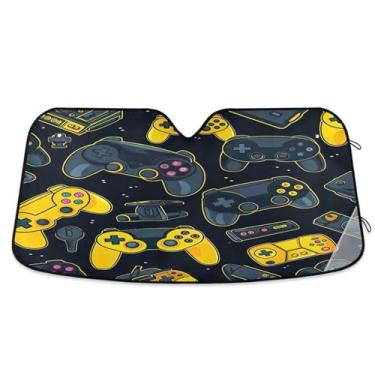 Imagem de ATTX Controladores de videogame coloridos para para-brisas de carro 144.8 cm x 80.0 cm Protetor solar universal com proteção UV, persiana de janela frontal automática dobrável para caminhões Sedans
