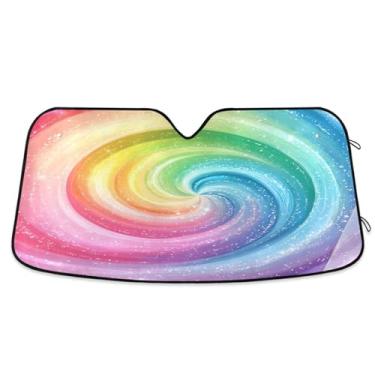 Imagem de ATTX Para-brisa de carro arco-íris para-sol 144.8 cm x 80.0 cm escudo solar universal com proteção UV, persiana de janela frontal automática dobrável para Sedans SUVs caminhões #149