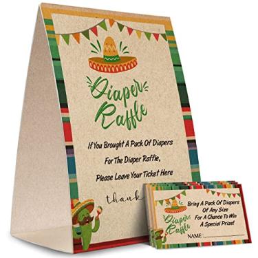 Imagem de Placa de sorteio de fraldas de papel Kraft, kit de jogo de chá de bebê (1 placa de pé + 50 cartões de adivinhação), bilhete de inserção de sorteio Fiesta, cartão para jogo de chá de bebê para trazer