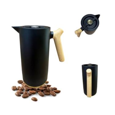 Imagem de Garrafa Térmica 1 Litro com Ampola de Vidro e Cabo de Madeira - Botão Click Anti-Vazamento, Mantém Café e Chá Quentes/Frios por Muito Tempo, Design Sofisticado(Preto)