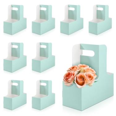 Imagem de Bakbania Pacote com 20 porta-copos de 2 xícaras com alça porta-copos de café portátil de papelão, buquê de papel, saco de presente de flores para casamento, aniversário