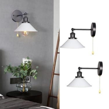 Imagem de GZZBMY E27 Arandelas de parede Interior vintage industrial Arandela com interruptor de cordão de tração Iluminação de parede de metal para sala de estar quarto escada corredor (sem lâmpada) (preto e