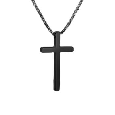 Imagem de Colar de cruz de aço inoxidável para homens – Pingente de corrente de caixa hipoalergênica, joia religiosa católica e cristã, presente, 22 inch, Aço inoxidável, Sem Pedra Preciosa