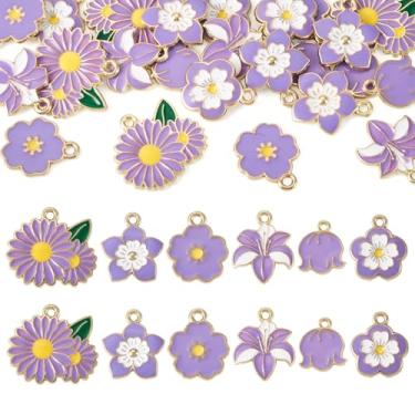 Imagem de Cheriswelry 30 peças de pingentes de flores para fazer joias banhado a ouro, pingentes de liga esmaltada, pingentes de brincos de 14,5 a 20 mm, para artesanato, pulseira, colar, chaveiro, acessórios