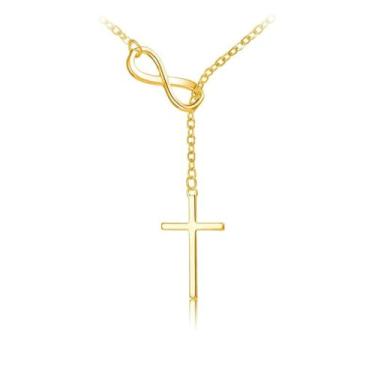 Imagem de Artmiss Colar de cruz infinita para mulheres e homens, gargantilha com pingente de fé eterna de aço inoxidável, joia ajustável de 40 a 50 cm, presente para dia dos namorados e batismo de Natal, Large