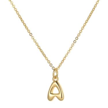 Imagem de Joxevyia Colar com inicial bolha para mulheres, colar com letras personalizadas, banhado a ouro 14K, pingente de nome A-Z, minimalista, joia delicada, presente de aniversário e Natal para ela, Banhado