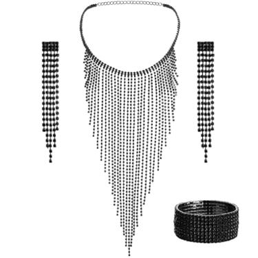 Imagem de Hicarer Conjunto de joias de strass com borla para mulheres, colar e brincos de casamento, one size, Metal, Sem Pedra Preciosa