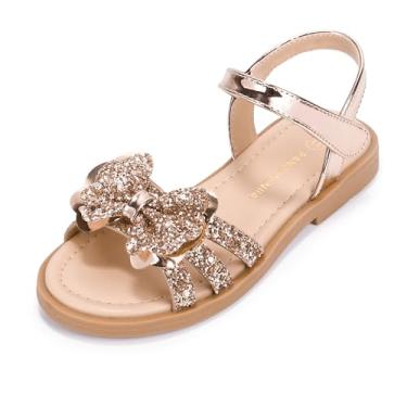 Imagem de PANDANINJIA Clover Sandálias femininas para bebês e crianças pequenas/crianças grandes bico aberto lindo laço sandália social sapatos de verão, Trevo, ouro rosa, lantejoulas, 12 Little Kid