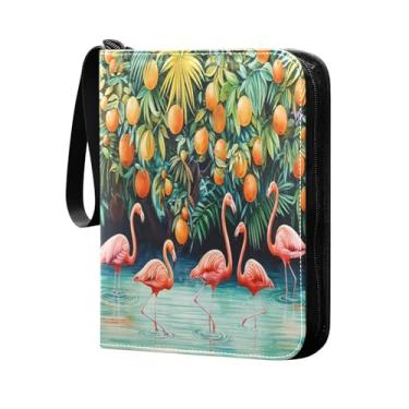 Imagem de Wassud Fichário para cartões colecionáveis Tropical Flamingos com 4 bolsos comporta 400 cartões padrão à prova d'água TCG CCG MTG álbum presentes para colecionadores meninos meninas