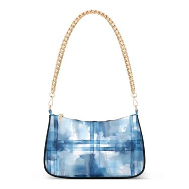 Imagem de CEBUGI Bolsas transversais femininas bolsa de ombro azul-marinho tie-dye bolsa clutch elegante com alça de corrente