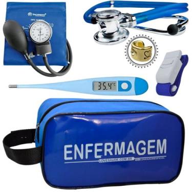 Imagem de Kit Aparelho Pressão Estetoscópio Enfermagem Incoterm, Azul