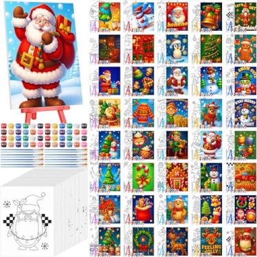 Imagem de Dispowreath Conjunto de 40 quadros de pintura em tela pré-impressa de Natal com cavalete de pincel, kits de pintura de contorno de 12 x 18 cm para iniciantes, projetos de artesanato DIY, lembrancinhas