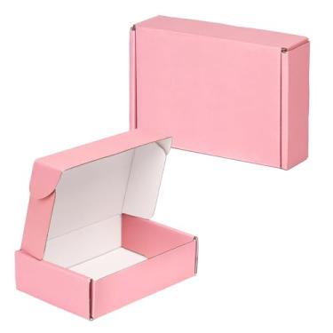 Imagem de OUGEBOX Caixas de Remessa para Pequenas Empresas 6X4X1,6, 50 Caixas de Papelão Ondulado para Remessa, Caixas de Presente Rosa para Presentes