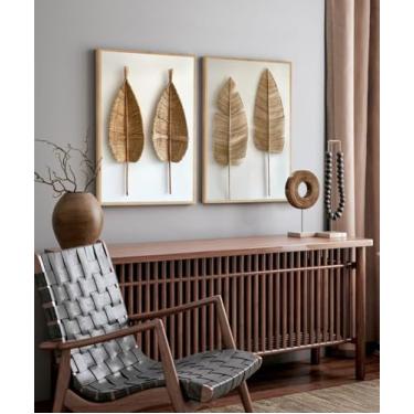 Imagem de Kit 2 Quadros Decorativo Folhagem Palmeira Seca Boho sala quarto com Moldura (Moldura Bege, 60x80, Sem Vidro)