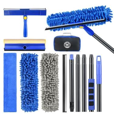 Imagem de Wontolf Ferramenta profissional de limpeza de rodo de janela de 199 cm com haste de extensão, rodo 2 em 1 para kit de limpeza de janelas com esfregão e cabeça rotativa