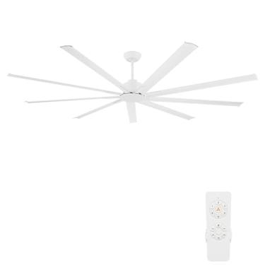 Imagem de WINGBO Ventilador De Teto Industrial Sem Luz 96", 9 Pás Alumínio, Controle Remoto 6 Velocidades, Motor Cc Reversível, Para Uso Residencial E Comercial, Sala Estar/Loja/Armazém, Branco