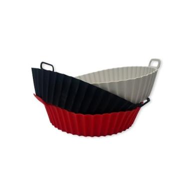 Imagem de Forro de Silicone para Air Fryer com Alça, Forma para Micro-ondas e Fritadeira, Disponível em Vermelho, Preto e Branco
