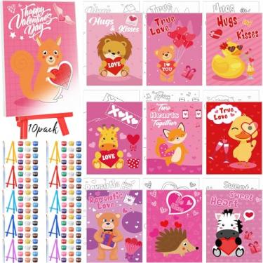 Imagem de Blosssound 10 conjuntos de pintura em tela pré-impressa de animais da selva do Dia dos Namorados com kits de cavalete 12,7 cm x 18 cm painéis de pintura de contorno para iniciantes, projetos de