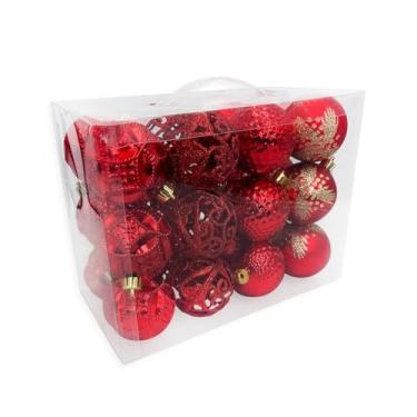 Imagem de Kit Bolinhas de Natal Vermelhas, Enfeite Natalino 6cm, 24 Unidades