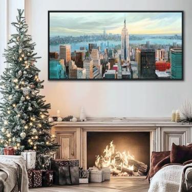 Imagem de Arte abstrata de parede para sala de estar - arte moderna de parede da cidade de Nova York Imagens grandes em tela quarto, decoração de parede para quarto pintura emoldurada elegante arte de paisagem