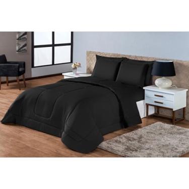 Imagem de Kit Edredom Casal Queen 5 Peças Dupla Face Vermelho e Preto em Microfibra – Toque Macio, Conforto Térmico, Roupa de Cama Completa (PRETO)
