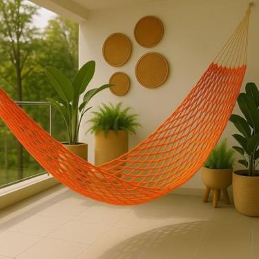 Imagem de Rede de Descanso, Confeccionada em AlgodãO ConfortáVel e Resistente, Adequada Para Uso Interno e Externo.(Rede Trançada Laranja)