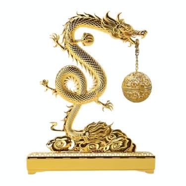 Imagem de Hormsdar Queimador de incenso de dragão suspenso chinês dourado para palitos e cones, incensário de metal de latão 2 em 1 com coletor de cinzas, fácil de limpar com escova, incensário elegante para