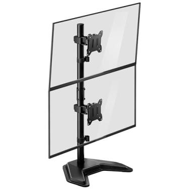 Imagem de monTEK Suporte de monitor duplo empilhado estável, suporte de monitor vertical resistente para tela de 17 a 32 polegadas, braço de movimento completo com inclinação, rotação, até 10 kg por braço, base