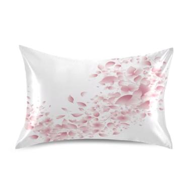 Imagem de JUZIHAI Fronha de cetim de pétala de rosa para cabelo e pele, capa de almofada respirável macia com fecho de envelope, capa de travesseiro suave e refrescante, tamanho Queen 50 x 76 cm